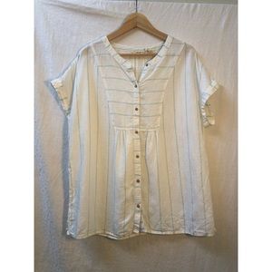 Christian Siriano Blue Striped Linen Blouse